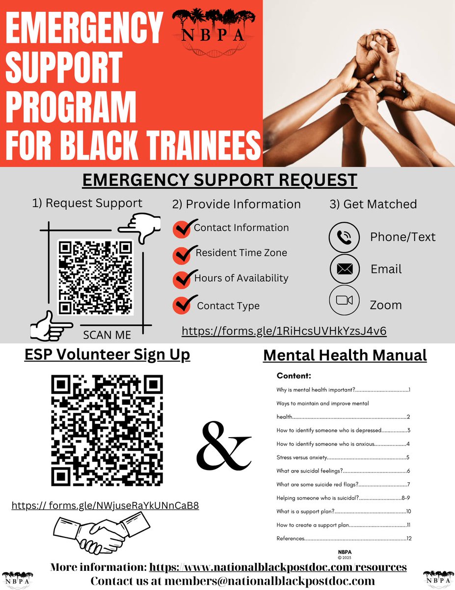 Need support? Want to volunteer as a mentor? Find ESP resources at nationalblackpostdoc.com/resources and get in contact with @natblackpostdoc using the links in the flyer below.