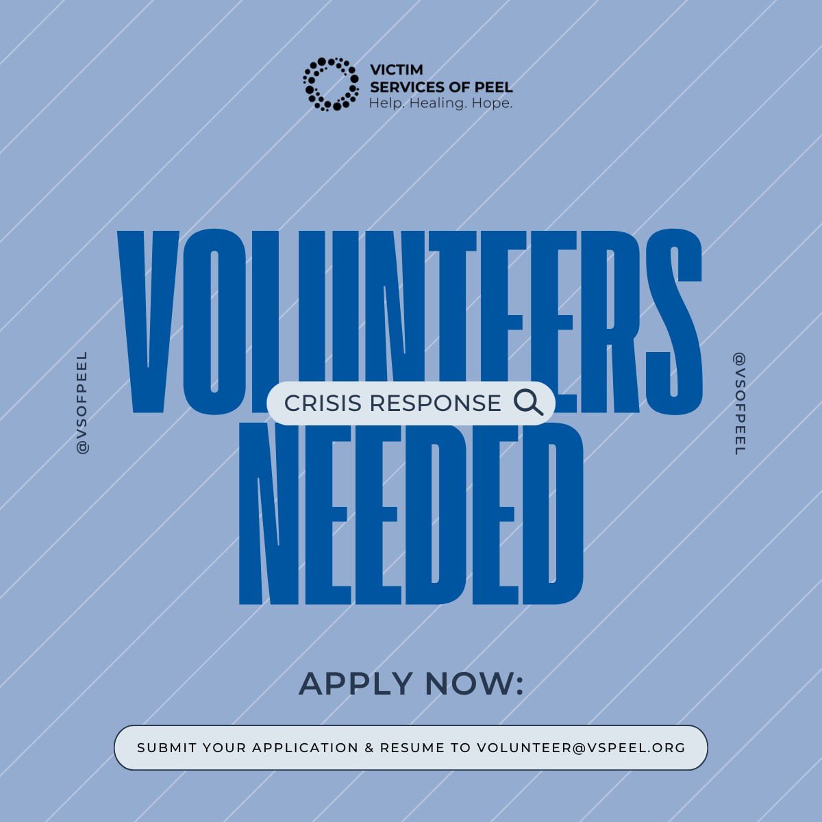 📢 We are currently recruiting volunteers for our Crisis Response Program! Join us in making a difference! For more information and to apply: vspeel.org/volunteerwithus Deadline to apply: we will stop recruitment when we have reached the desired number of applicants so apply now!