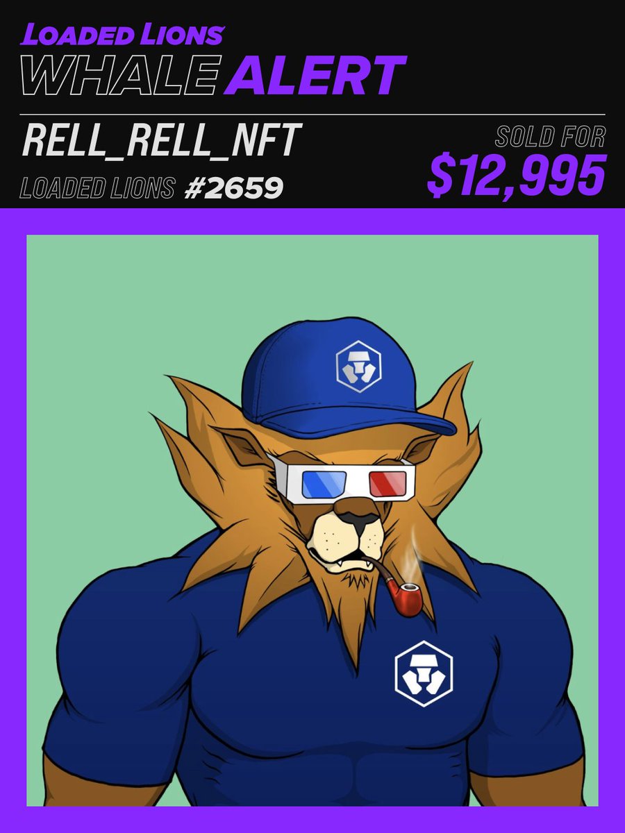 LoadedLions_CDC's tweet photo. 🐳Whale Alert🐳 

We have 2 Whale Alerts to share today 🦁

Loaded Lion #2659 was sold for $12,995.00

A roaring congratulations to Rell_Rell_NFT on the addition of this iconic #LoadedLion https://t.co/wYK7bmYIZq