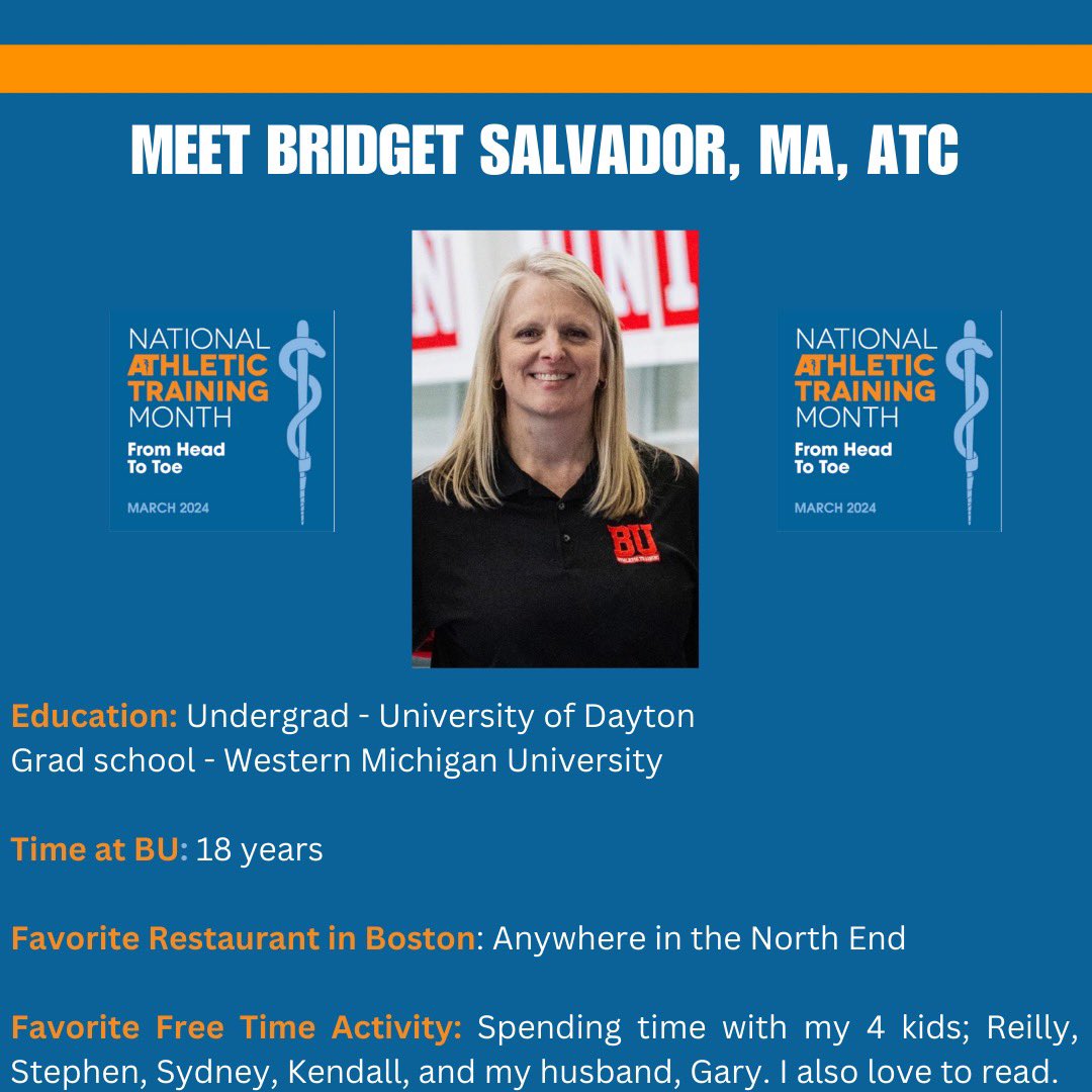 Meet Bridget! 
Bridget coordinates care for men’s and women’s swim and dive, the cheer team, and the dance team. She also has the very important job of running our master calendar. We couldn’t do this without you!!