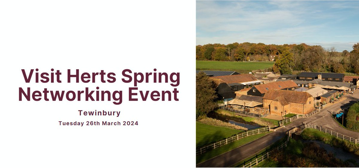 Join our Spring Networking tomorrow, with our launch of our new #Sustainability Hub at <a href="/tewinburyfarm/">Tewin Bury Farm</a>!  We are looking forward to hearing from speakers &amp; @hertslep about how to run a tourism business &amp; also reduce carbon emissions &amp; engage in environmentally friendly practices.