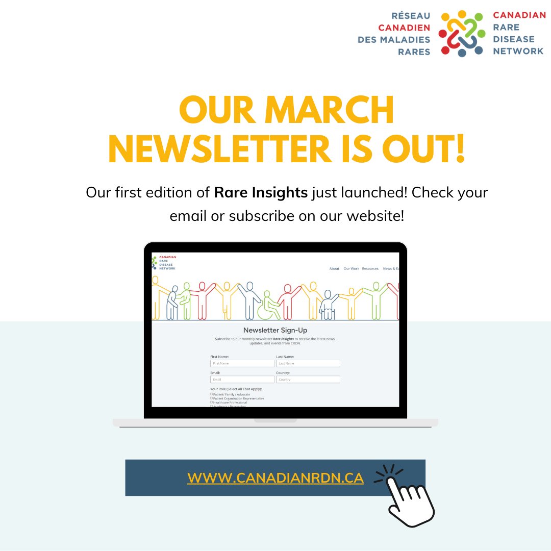 The first edition of our monthly newsletter Rare Insights is out! We are thrilled to bring you: ✅ latest updates and news ✅ events and opportunities ✅ insights from the rare disease community in Canada and beyond Sign up here : lnkd.in/g3CAqC4a #CRDN #RareInsights
