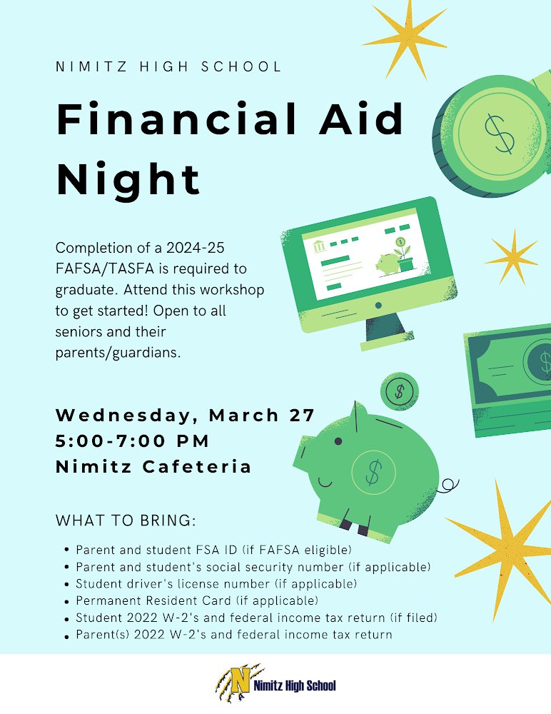 ✨FAFSA/TASFA night this Wednesday!! ✨Open to all seniors and guardians!!