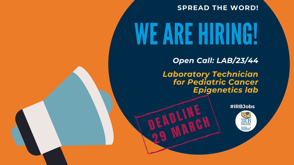 📢We are #hiring a #LabTechnician to join @AvgustinovaLab to work at the interface of basic & translational research, interacting closely w/ #IRBBarcelona-Pediatric Cancer Center Barcelona- @IRSJD_info researchers. 🔗shorturl.at/gqQTW #IRBJobs #ScienceJobs #Jobs