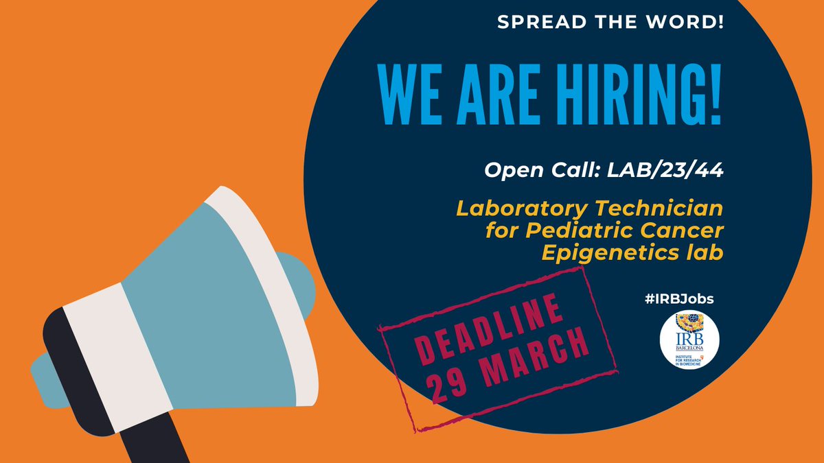 IRB Barcelona (@irbbarcelona) on Twitter photo 📢We are #hiring a #LabTechnician to join
<a href="/AvgustinovaLab/">AvgustinovaLab</a> to work at the interface of basic & translational research, interacting closely w/ #IRBBarcelona-Pediatric Cancer Center Barcelona-
<a href="/IRSJD_info/">Institut de Recerca Sant Joan de Déu</a> researchers.
🔗shorturl.at/gqQTW
#IRBJobs #ScienceJobs #Jobs 📢We are #hiring a #LabTechnician to join
<a href="/AvgustinovaLab/">AvgustinovaLab</a> to work at the interface of basic & translational research, interacting closely w/ #IRBBarcelona-Pediatric Cancer Center Barcelona-
<a href="/IRSJD_info/">Institut de Recerca Sant Joan de Déu</a> researchers.
🔗shorturl.at/gqQTW
#IRBJobs #ScienceJobs #Jobs