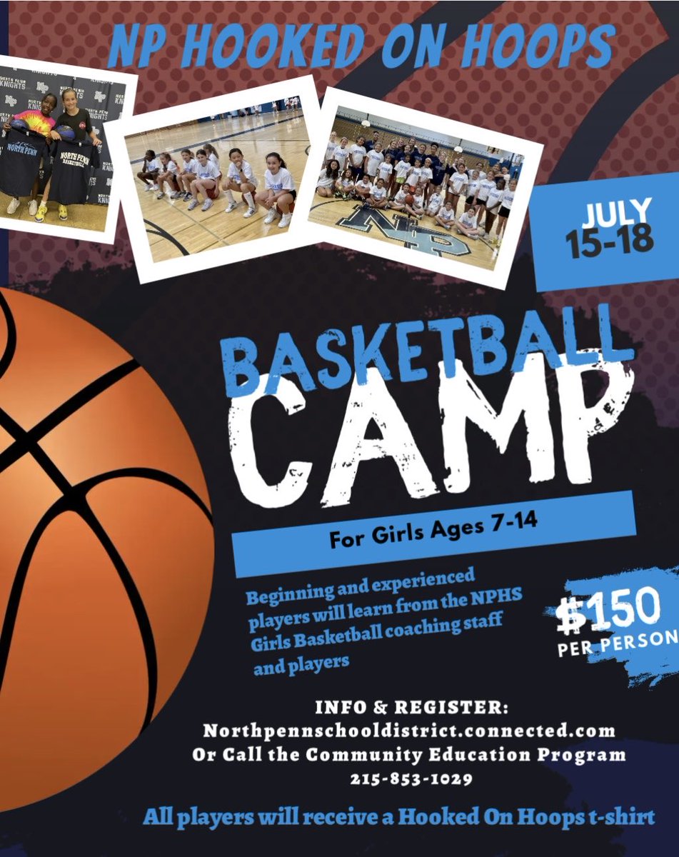 🚨It’s time to register!🚨Come learn from our coaches and players at our Hooked On Hoops Camp July 15-18 from 9am to 3pm. Register Now!