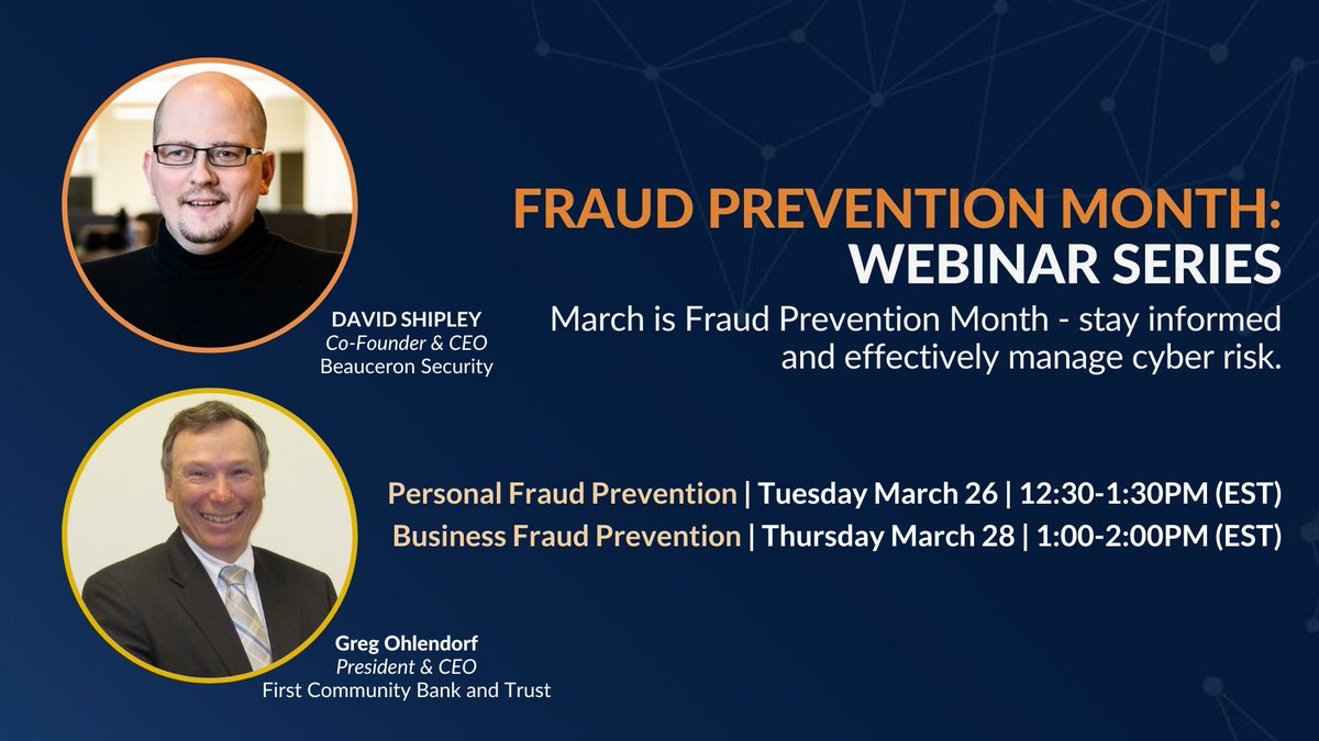 Did you know that March is Fraud Prevention Month? Check out our two free Fraud Prevention Webinars we are hosting this week! Register for our Personal Fraud Webinar here: hubs.li/Q02qy-By0 Register for our Business Fraud Webinar here: hubs.li/Q02qy-zz0