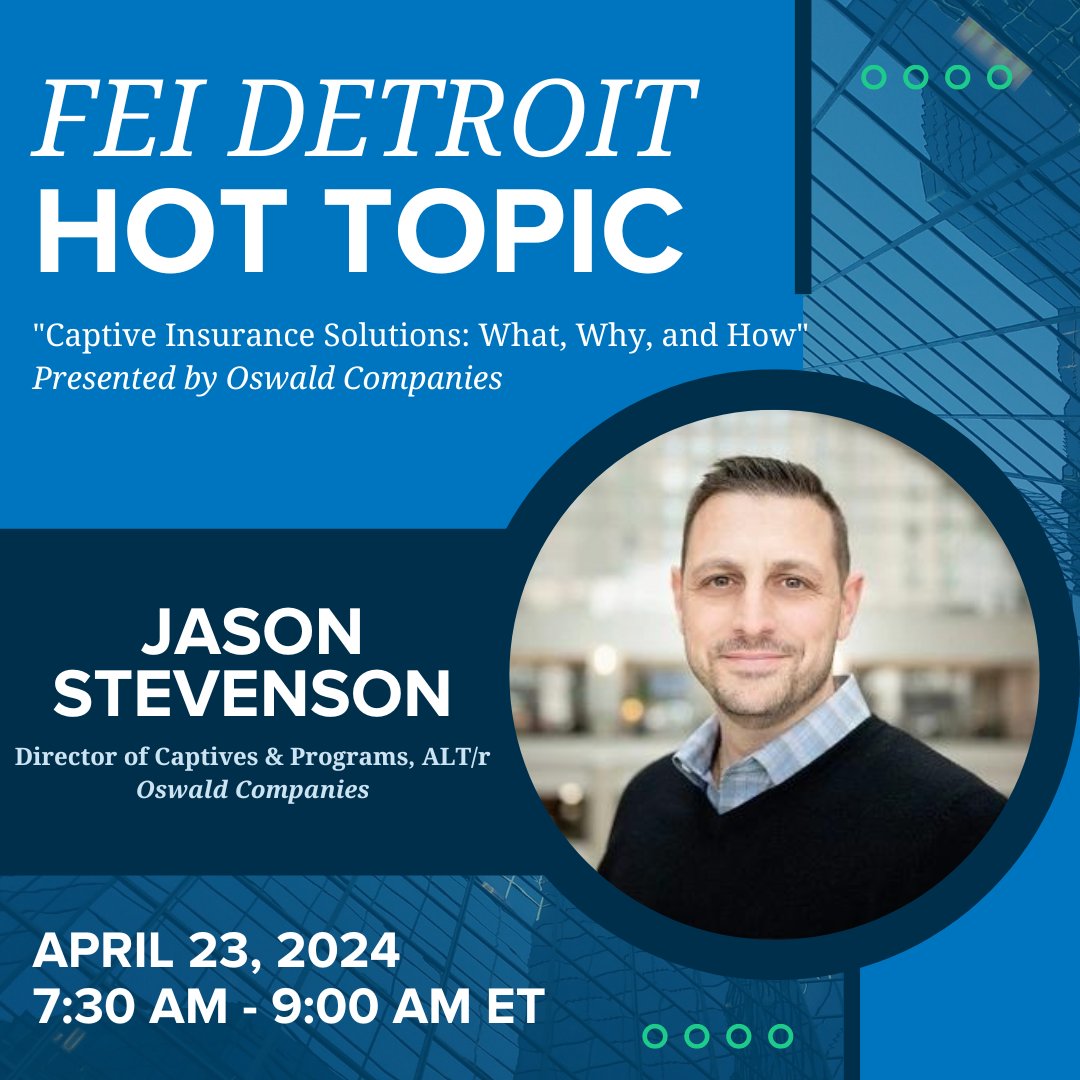 It's never too early to register! Join us on April 23, 2024 for the Hot Topic, "Captive Insurance Solutions: What, Why, and How", presented by Oswald Companies' Jason T Stevenson, Director of Captives &amp; Programs, ALT/r. Deadline is April 16: bit.ly/3UxerhO