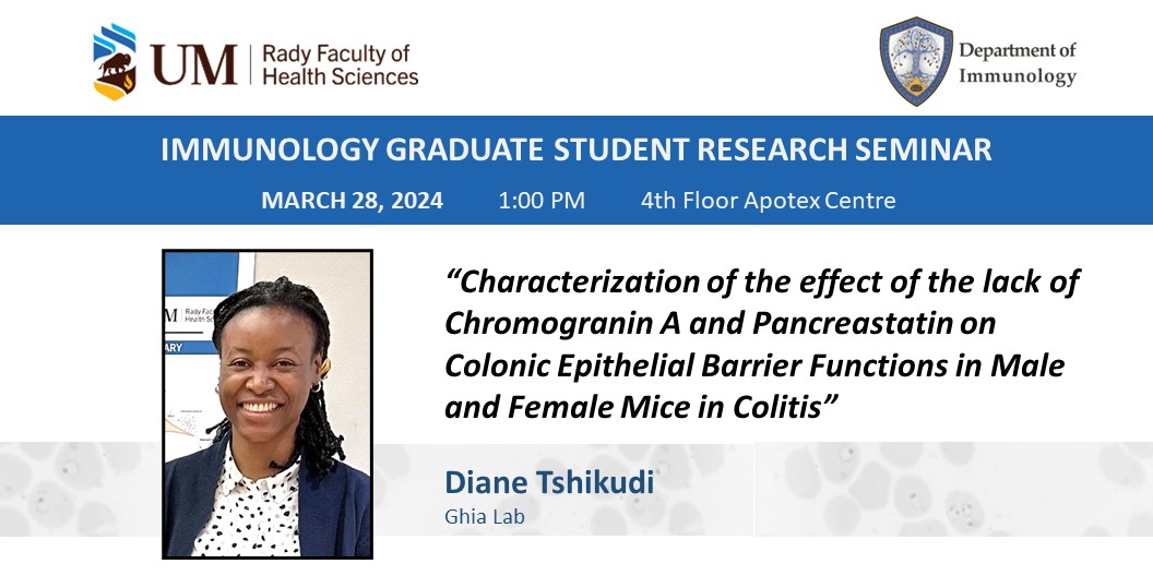 Join us Thursday for an update on Colitis by Diane from @JEGhia lab! @UM_RadyFHS @um_research @um_wisdom