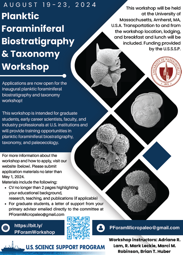 Applications now open for our (myself, Mark Leckie, Marci Robinson, Brian Huber) Planktonic Foram Biostratigraphy & Taxonomy Workshop! Open to folks located at U.S. institutions, see our website for more details! usoceandiscovery.org/workshop-pfora…