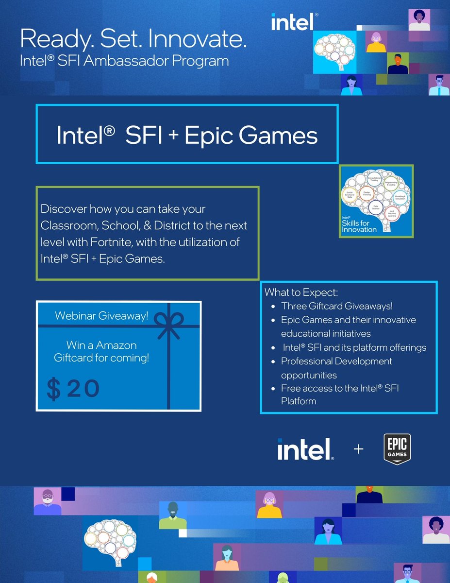 📢 Don't miss out! An #IntelSFI and <a href="/EpicGames/">Epic Games Store</a> webinar!
🎮 Free #Fortnite lesson plans related to the UN #SDGs for educators.
✏ Register here: lnkd.in/dd_rXVAm
📆 Save the Date: March 27th, 9am CT, 3pm CET.
<a href="/MargaretPurdue1/">Margaret Purdue</a>