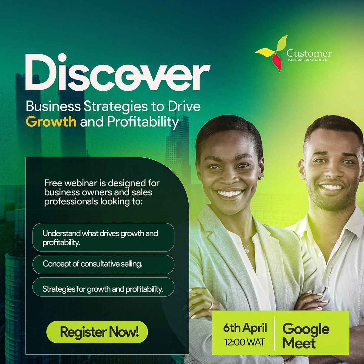 cppltraining's tweet image. Is your business ready for the next level? Join our FREE webinar and discover proven strategies for consultative selling, growth and profitability.

Don't miss out! Spots are limited.

Register now: cppl.com.ng/april-webinar-…

#businessstrategy #cppltraining #cppltrainingprograms