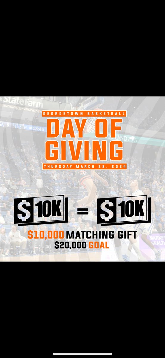 Georgetown Men’s Basketball needs your help to reach our match gift of 10k for giving day! March 28th is the last day to donate. Thank you to all that chose to support our men’s team. Please Like/Share/Repost to spread the word! 🐅🐅🐅 engage.georgetowncollege.edu/register/MensB…