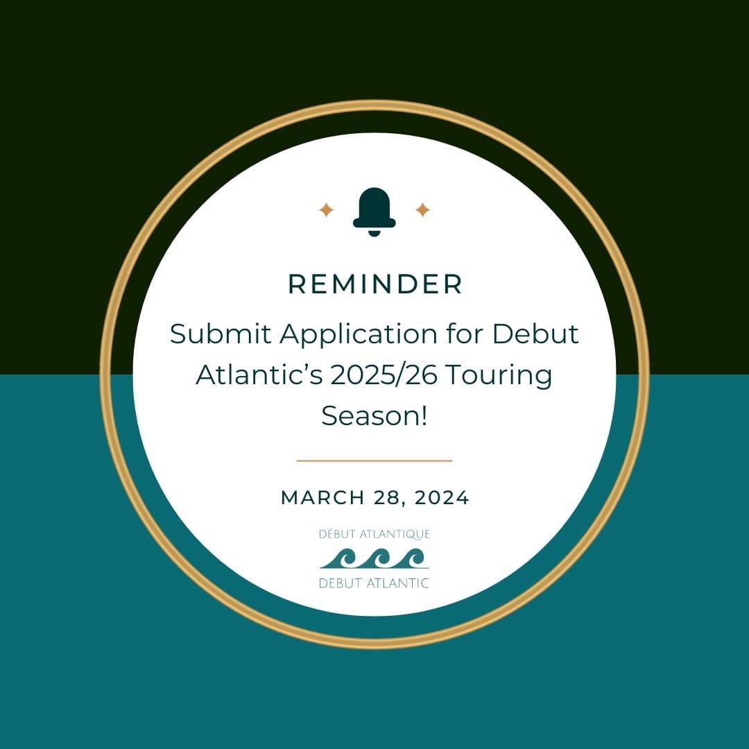 It's deadline week! 

Application submissions for #debutatlantic's 2025/26 touring season close this Thursday, March 28th at 11:59pm ET. 

Don't forget to also check out our sister organization, Prairie Debut @prairiedebut  

Apply now: debutatlantic.ca/apply/2024-25