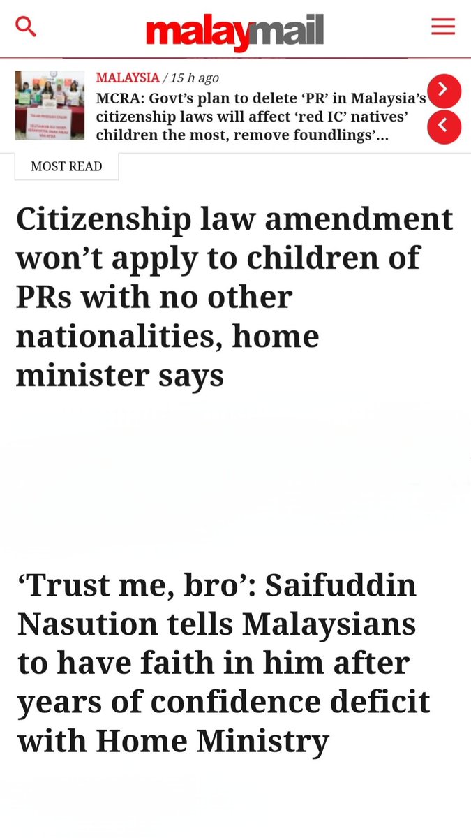 Bro, these are 2 different headlines. But both came from you. I've sighted the Bill tday and it clearly will affect children of PRs with no other nationalities.Not sure what you're on about, but I'm #TrustingYouBro YB <a href="/saifnasution/">Saifuddin Nasution Ismail</a>. Not too late to amend the Bill to reflect this.
