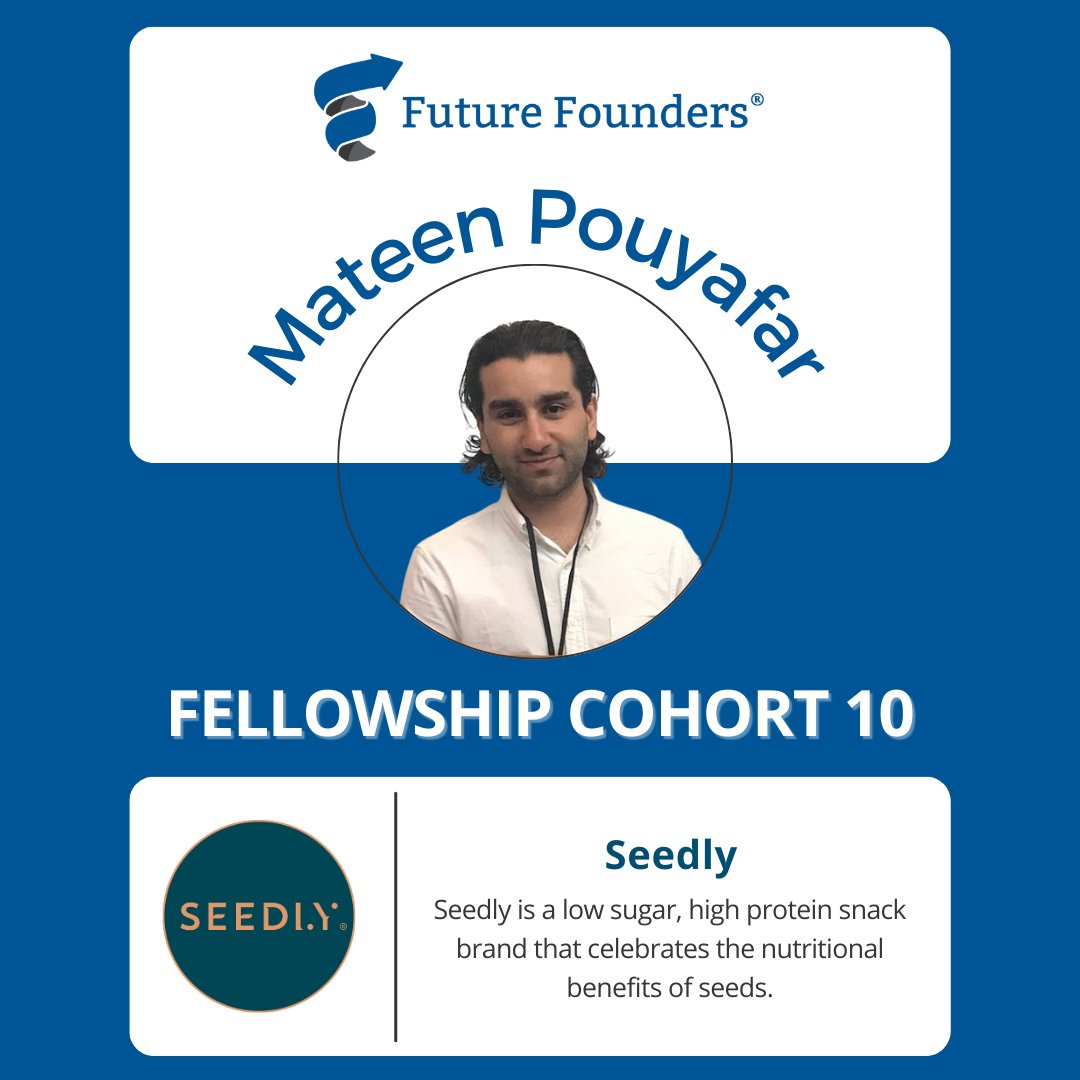 Meet Our New Fellows: Mateen Pouyafar, Founder of Seedly. Seedly is a low sugar, high protein snack brand that celebrates the nutritional benefits of seeds. Learn more about all 21 founders in the Future Founders Fellowship Cohort 10 here: bit.ly/fellowshipcoho…