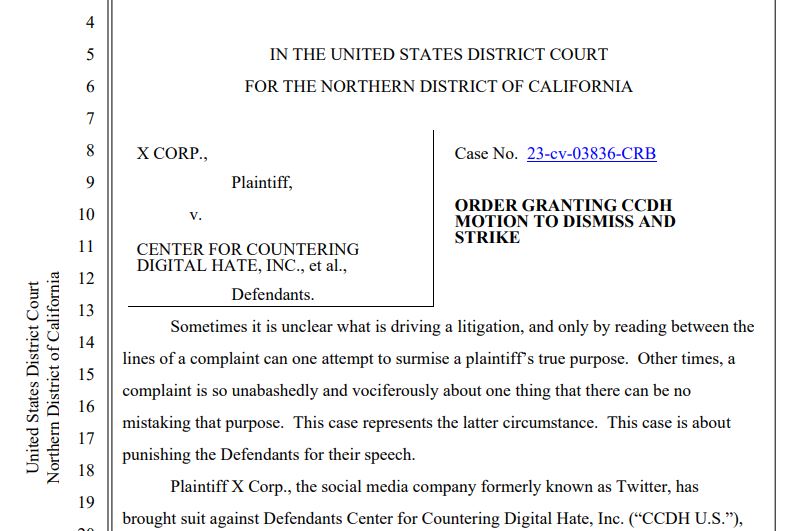 Judge Breyer has just wiped the floor with @elonmusk @X suit accusing @CCDHate of #datascraping, saying Musk was trying to stifle protected speech, not protect #datasecurity of users