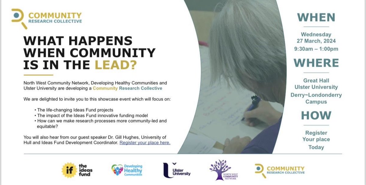 Are you interested in exploring community-led research and developing a Community Research Collective in Derry/Londonderry? This event is open to researchers, community organisations and participants of community programmes. Register via Eventbrite to attend.