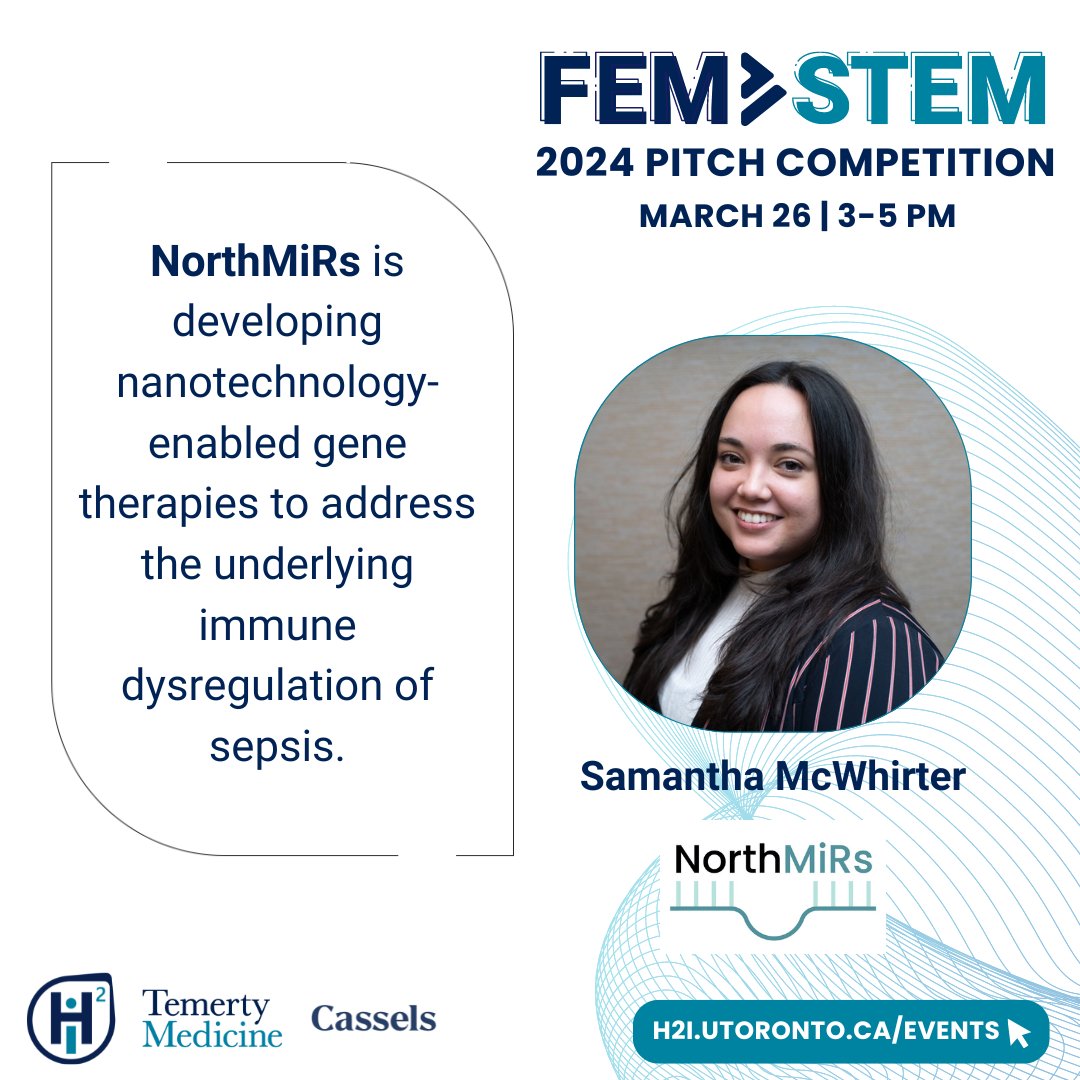 The 2024 FemSTEM Pitch Competition is TOMORROW! Join us to see incredible finalists like Samantha McWhirter, who will be pitching for NorthMiRs! Register now: h2i.utoronto.ca/event/femstem-…