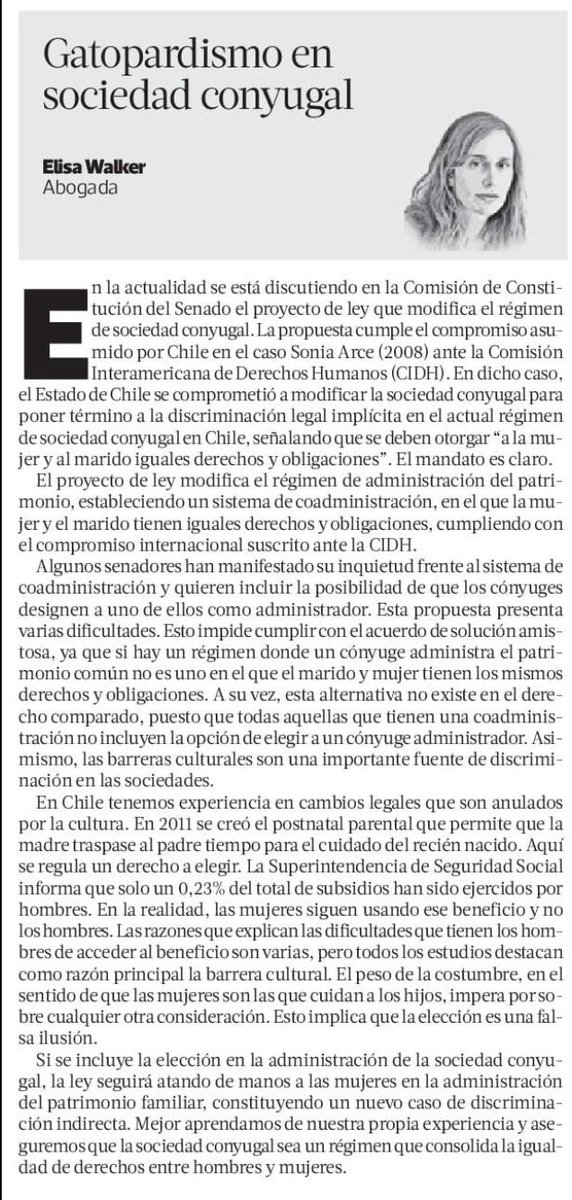 Desde hace varios años se está tramitando una modificación al proyecto de ley de sociedad conyugal. Ese cambio debería consolidar un avance para la igualdad de derechos entre hombres y mujeres. Para que eso funcione, es fundamental que se regule una coadministración de los bienes