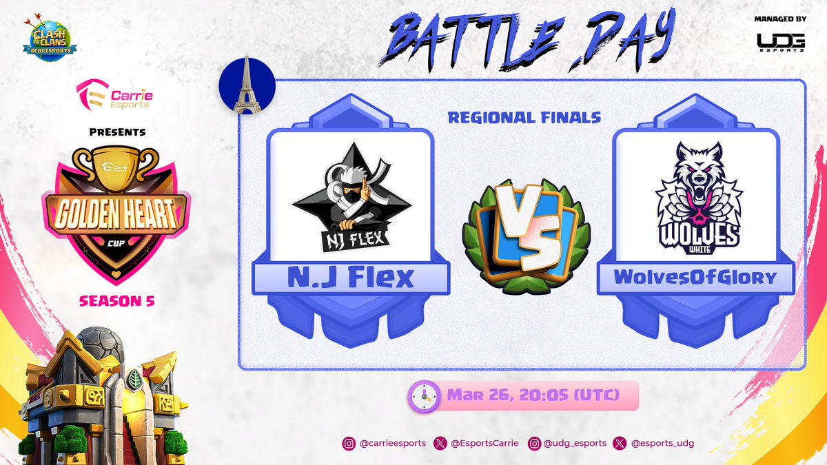 Carrie eSports (@esportscarrie) on Twitter photo 🏆 Golden Heart Cup Season 5 🏆
🌍 Europe + MENA Region Finals 🌍
🎮 Match: N.J Flex vs WolvesOfGlory
🗓️ Date & Time: Tuesday, March 26, 2024 - 20:00 UTC
It's time to witness greatness unfold! Get ready to be amazed.
#GoldenHeartCup <a href="/esports_udg/">uDG Esports</a> <a href="/CupUpCarrie/">Carrie名滿天下❤️</a> <a href="/CoCEsports/">Clash of Clans Esports</a> 🏆 Golden Heart Cup Season 5 🏆
🌍 Europe + MENA Region Finals 🌍
🎮 Match: N.J Flex vs WolvesOfGlory
🗓️ Date & Time: Tuesday, March 26, 2024 - 20:00 UTC
It's time to witness greatness unfold! Get ready to be amazed.
#GoldenHeartCup <a href="/esports_udg/">uDG Esports</a> <a href="/CupUpCarrie/">Carrie名滿天下❤️</a> <a href="/CoCEsports/">Clash of Clans Esports</a>