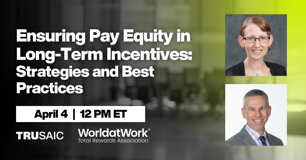 Join our upcoming webinar on April 4 at 12 PM ET, featuring Gail Greenfield from Trusaic and Bill O'Connor from @Aon_plc. Learn about the intricacies of LTI compensation, along with strategies and best practices for ensuring #PayEquity. Register now >>> bit.ly/48MPgv8