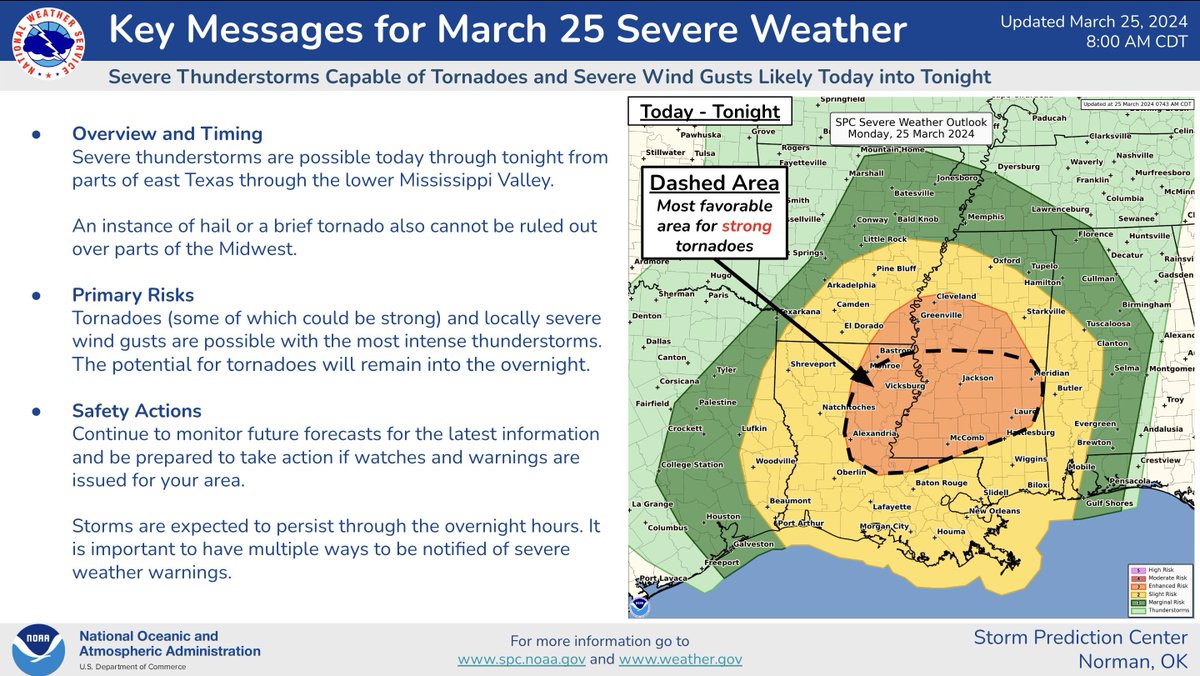 ⚡️Weather Alert Are you ready for what’s coming across the South? 🌩️ Stay alert w/ local weather updates & the @NWS What’s the plan if a 🌪️ whirls your way? Watch vs. Warning - Get ready vs Go! Plan for outages, keep charged⚡️ Safe Room - Pick it! Basement? Closet? No windows?