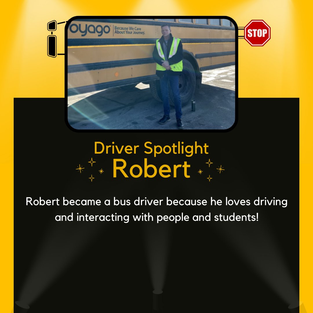 Instagram: 🌟Driver Spotlight: Meet Robert!🌟 Visit mybigyellowbus.ca/become-a-bus-d… to find out how you can become an important part of your community as a bus driver @gowithelgie @MurphyBus @SharpBus First Student-St Thomas, Voyago & LangsBus