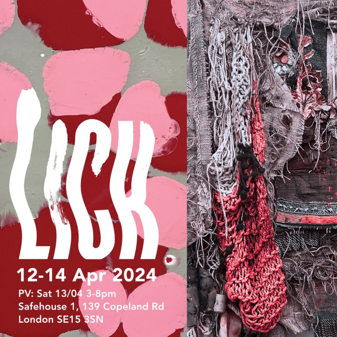 Not long for  #Lick| 😋
Join us Apr 12 - 14th 24
Safehouse 1, 139 Copeland Rd
SE15 3SN PV Sat April 13th, 3-8pm 
#CCTurps #CCMass2223 #alumni <a href="/lick/">LICK</a>.exhibition #textile #paintings