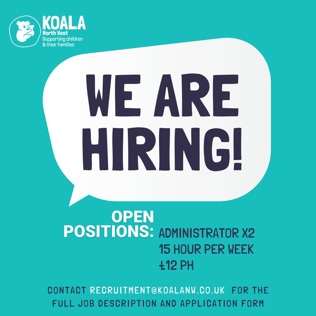 🌟 WE'RE HIRING 🌟 We are looking for part-time administrators (15 hours per week) to join our admin team based at the Wirral Hub in Prenton. Salary: £12.00 per hour Closing date: Wednesday 17th April at 12 midday Email recruitment@koalanw.co.uk for more info #hiring