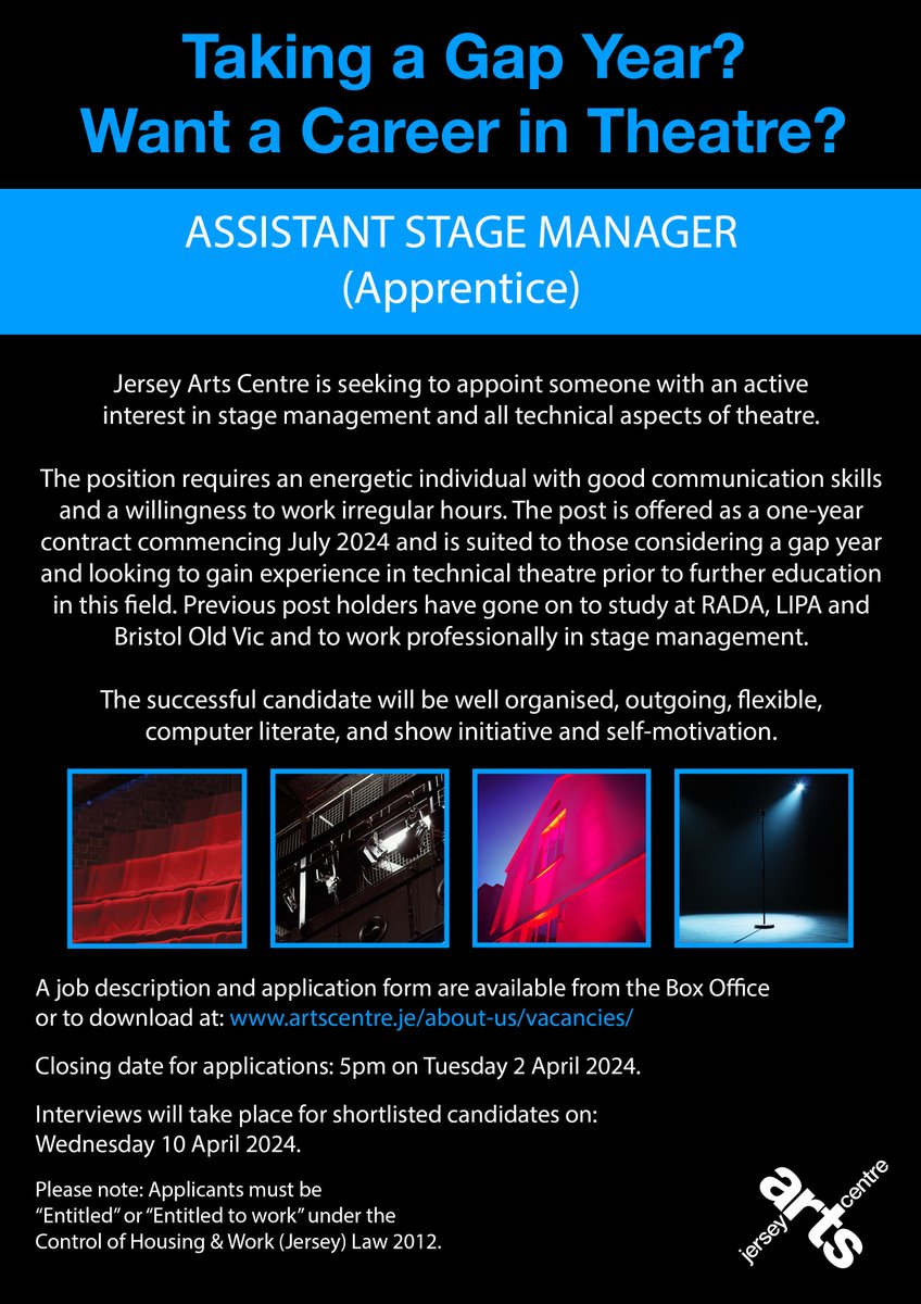 JOB APPLICATION DEADLINE COMING UP! artscentre.je/about-us/vacan…