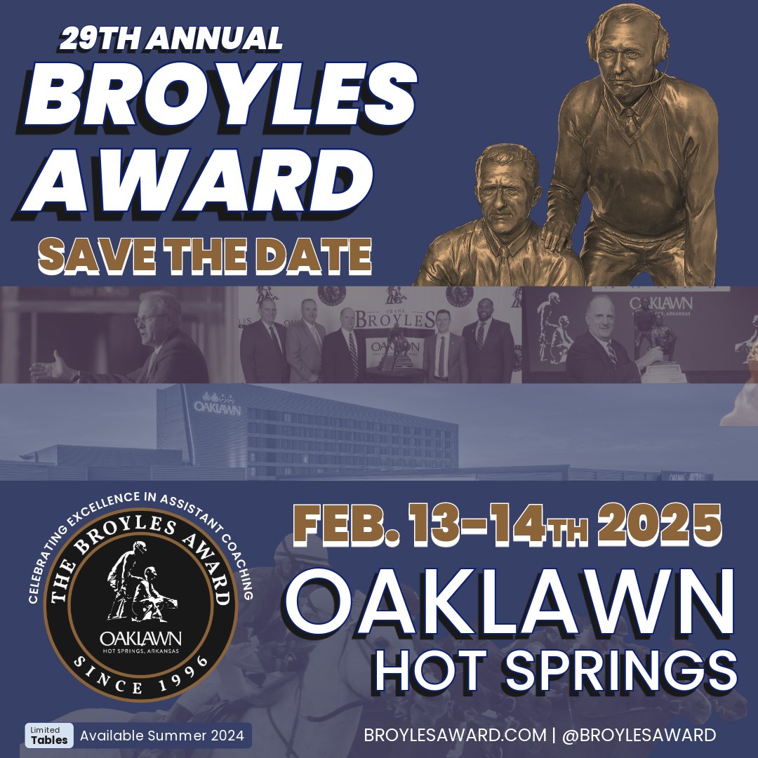 Save the date - the 29th Annual Broyles Award is happening next February at @OaklawnRacing!