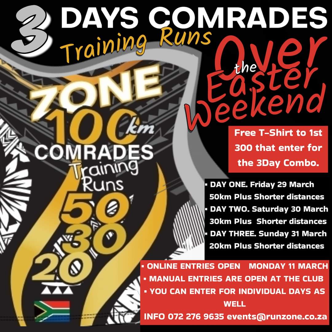 LeratoIsMyName's tweet photo. 💙🩵💛ENTRIES ARE STILL OPEN!!!
https://t.co/6Zxs1zUzqY
💪🏽👍🏽👉🏾100km over Three Days
#Zone100ComradesLongTraining
📍Run Zone Athletics Club, 
1 Fir Drive, Northcliff
👉🏾👕Purchase price for T-Shirt Only is R250.00
👉🏾Manual Entries available at the club. #Easter100 https://t.co/SP7LrOWpUi