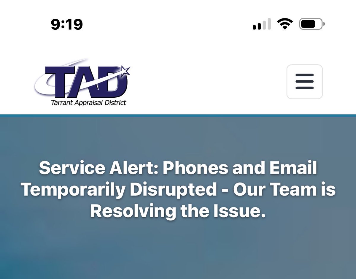 No phones 📵 no email 📧 and no website…. 
This is the second consecutive year with website issues preventing taxpayers from logging in to check property taxes and file protests. 
@TarrantAD @NBCDFW 
#taxes #tarrantappraisal #propertytaxes #noaccess