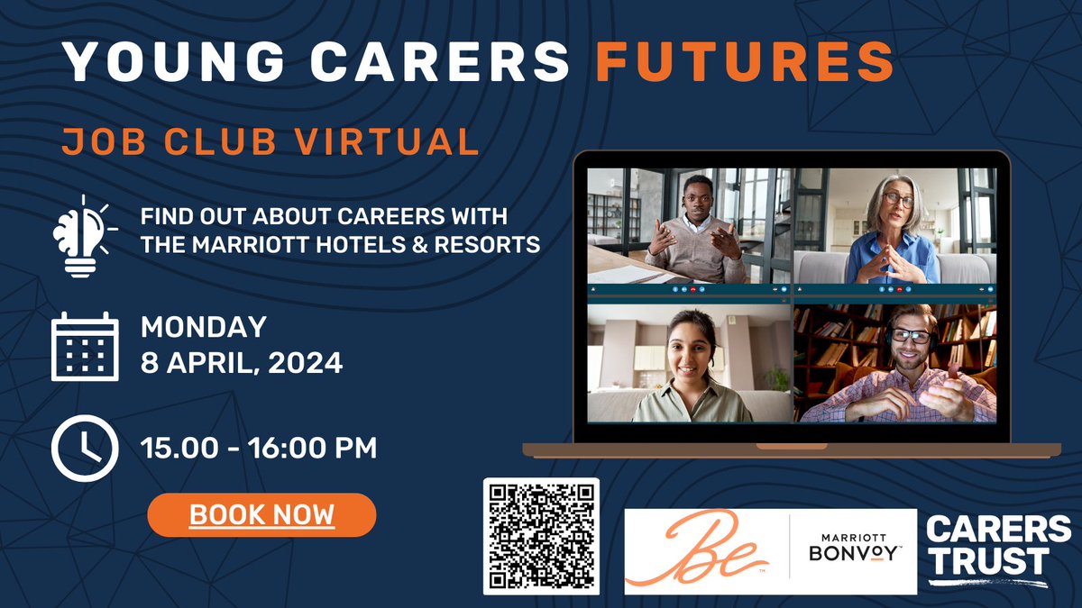 We're launching our Young Carers Futures Job Club, providing career-focused sessions to upskill young adult carers Join us on Monday 8th April, 3-4pm to hear about the fantastic careers within Marriott Hotels & Resorts Register here: bit.ly/4aa6x2E
