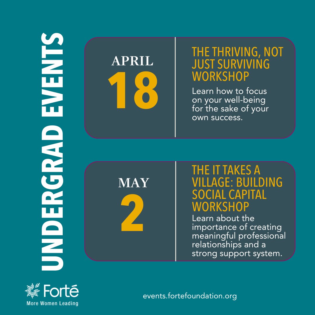 We offer resources for leadership development for professionals, MBA students, and undergraduates at our upcoming events. Visit events.fortefoundation.org to learn more about these events and register! #MoreWomenLeading