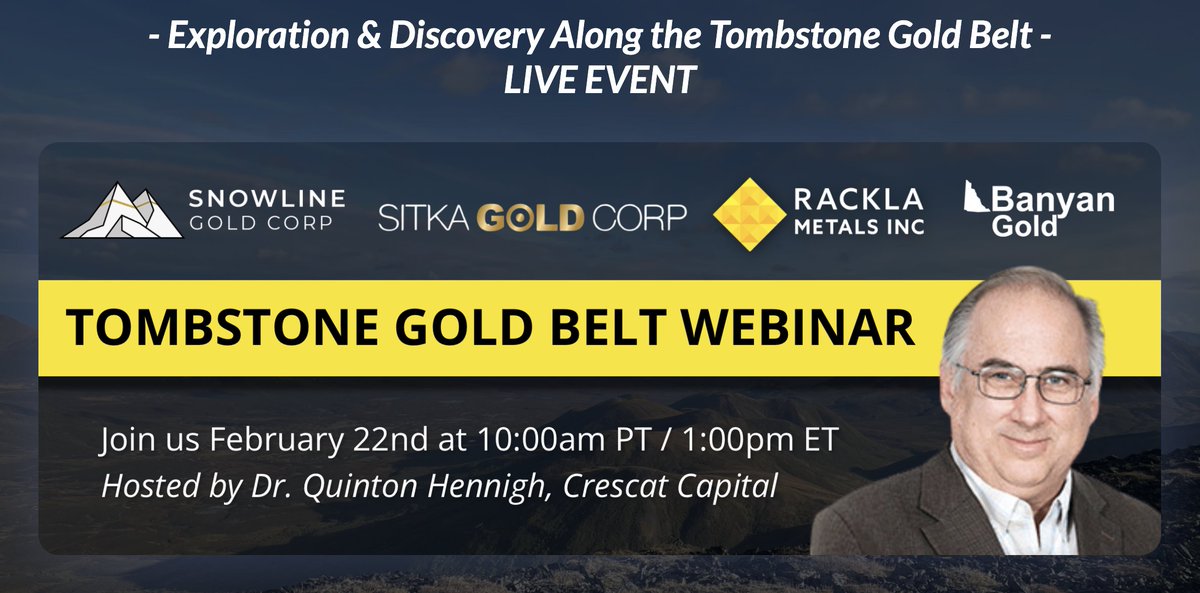 ICYMI: CEO @Christie2Tara was joined by colleagues from @SnowlineGold @RacklaMetals & @SitkaGoldCorp for a💻webinar hosted by @Crescat_Capital's Dr. Quinton Hennigh - for a discussion on the Tombstone #GoldRush district💻WATCH THE REPLAY: youtu.be/p6-a5tHBMlE?si… #Yukon #Gold $BYN