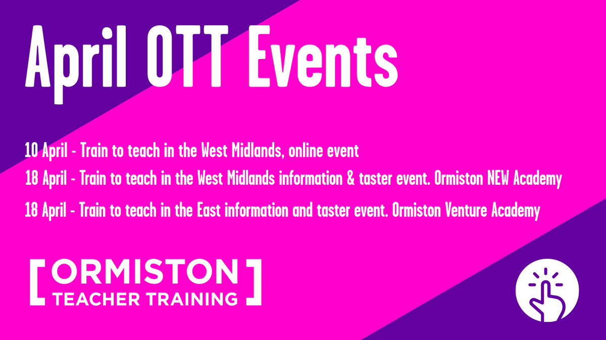 Happy April 🪻

Attend one of our events and we can answer every question you've ever had about becoming a teacher.

For more information on our events - bit.ly/OTTevents

#teachertraining #getintoteaching