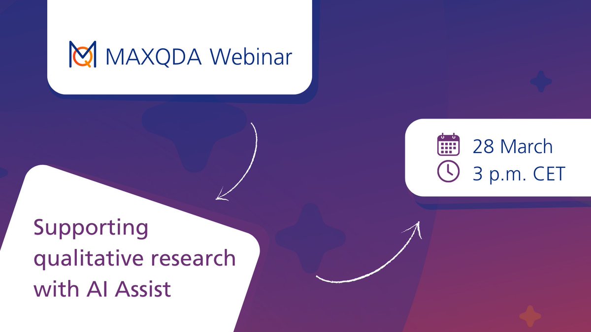 We will look at the basic features of AI Assist, such as summarizing content, segmenting comments and more. Plus, get a sneak peek at the latest features and explore the endless possibilities of AI in qualitative research. 
Register now: ow.ly/5a3i50R0TnQ
#MAXQDA #AIAssist