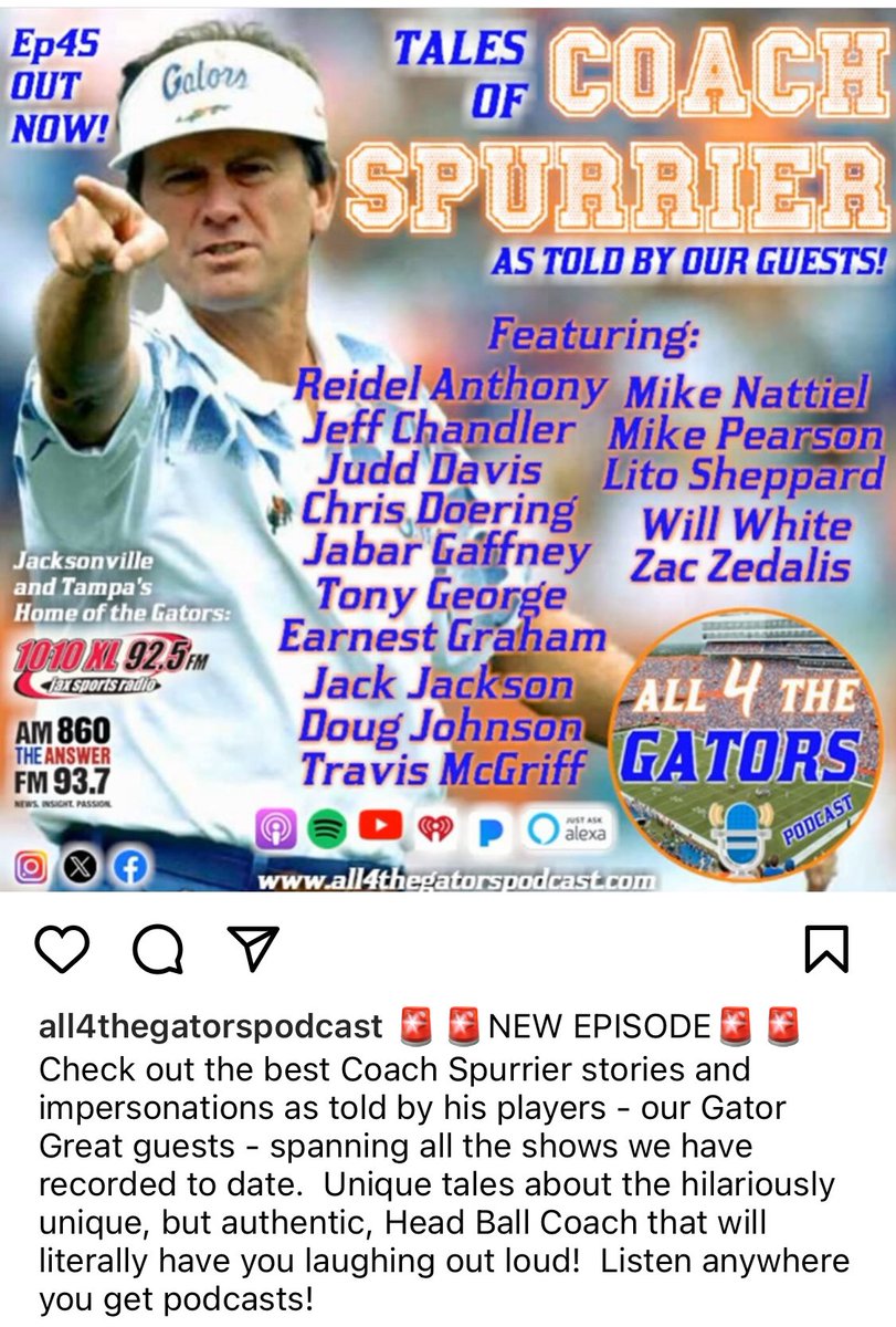 💻: all4thegatorspodcast.com

#floridagators #floridagatorsfootball #GatorNation #gatorspodcast #UFAlumni #ItsGreatUF #WeChomp #CoachSpurrier #floridagatorspodcast #all4thegatorspodcast #SteveSpurrier #HeadBallCoach #coach #GoGators #theswamp #gatormade #gatorsfb