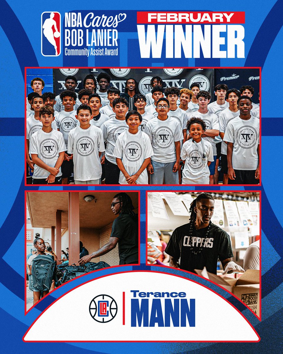 The NBA today announced LA Clippers guard Terance Mann as the NBA Cares Bob Lanier Community Assist Award winner for the month of February. Mann is being recognized for his efforts in promoting youth mentorship and community engagement through his foundation, the Terance Mann…