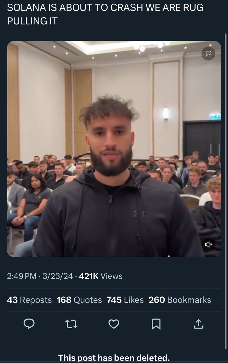 Ole pube head rug pulled his own tweet after Solana goes up 15% since his  video