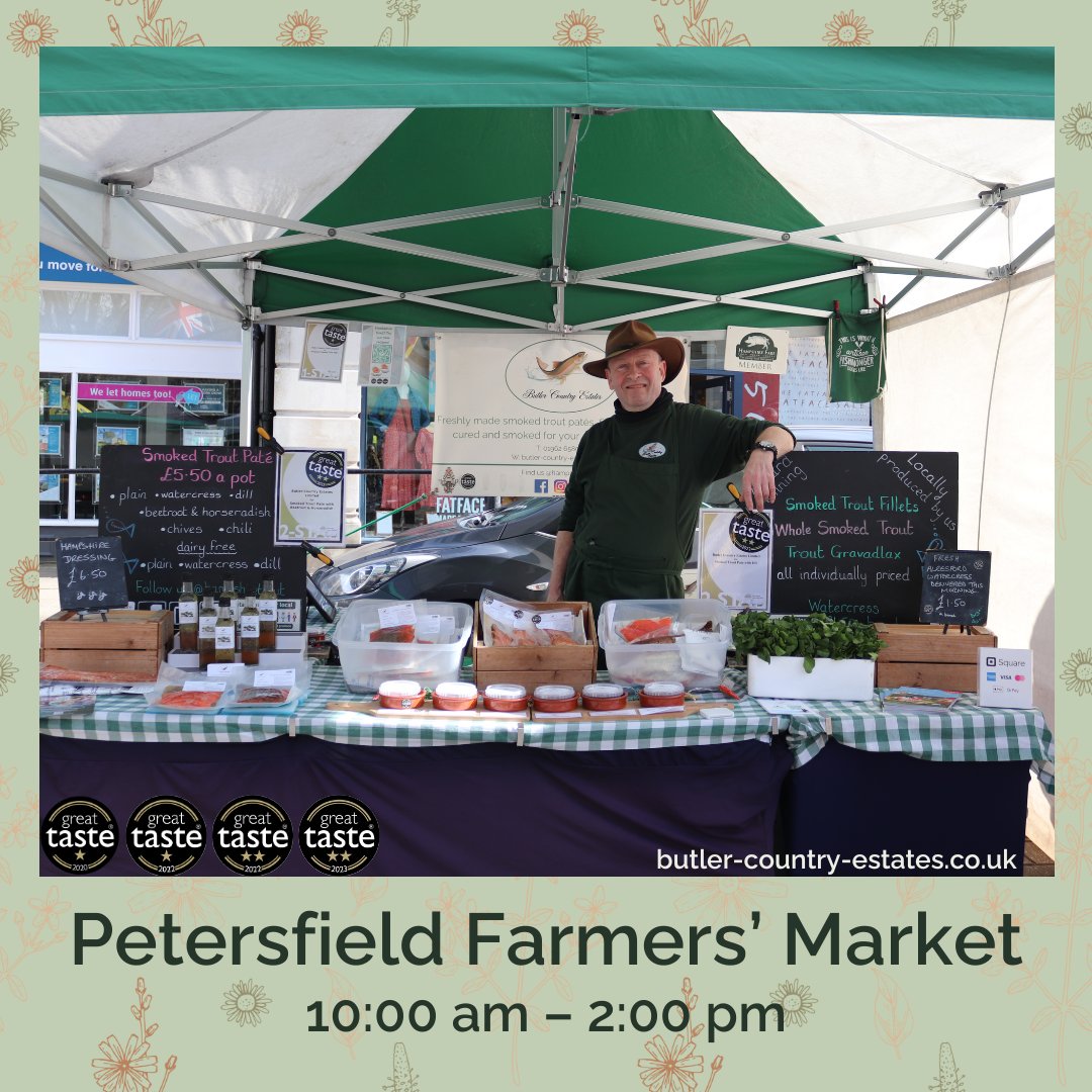 Good morning! Come find our mouth-watering trout this morning at Petersfield Farmers' Market between 10:00 and 14:00! Can't make it today? Our products can be purchased online! Please visit our shop for more details. butler-country-estates.co.uk Catch you there! ⭐️💚🐟🎣⭐️