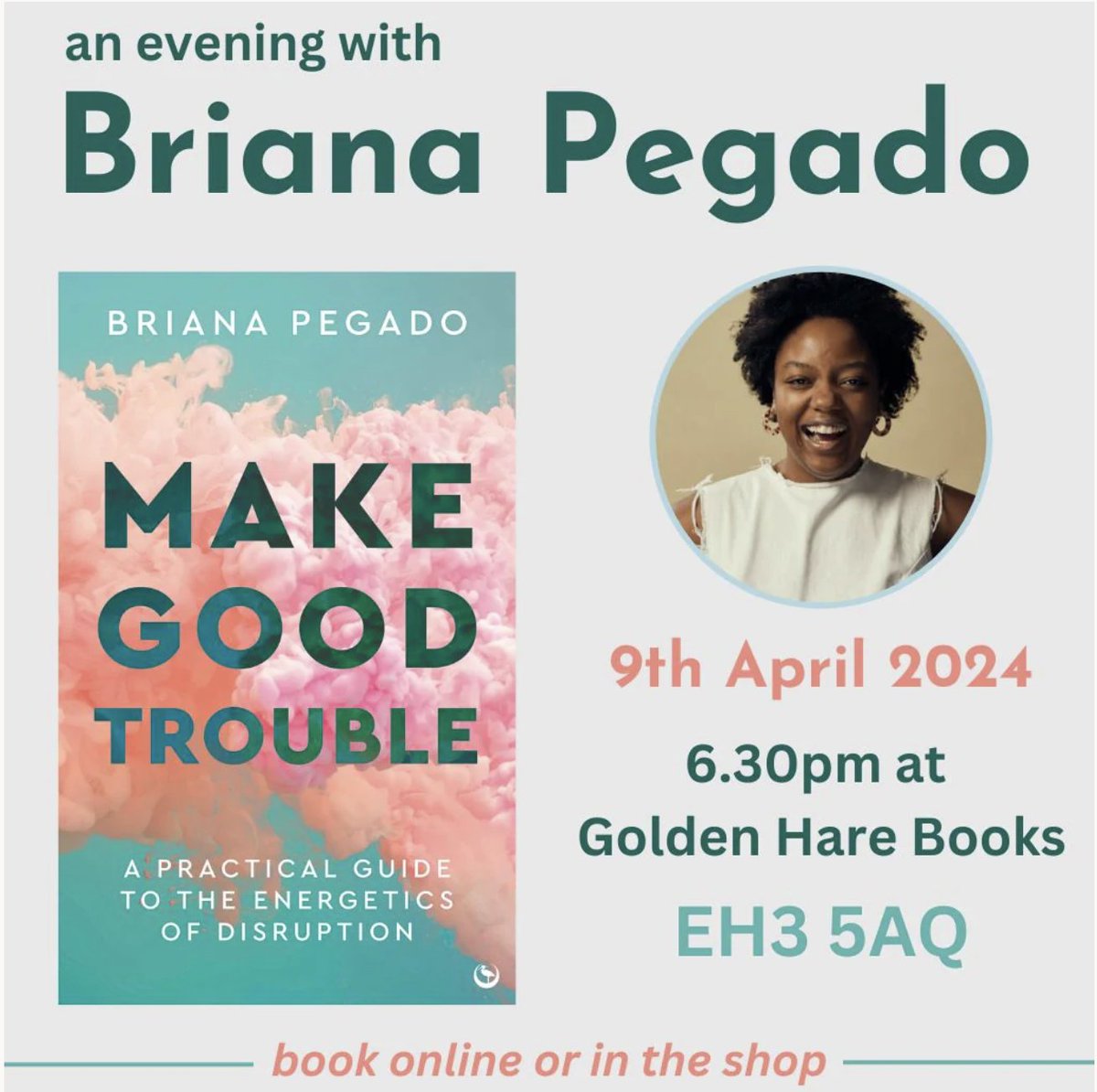 Tuesday 9th April 2024 join us to welcome @briana_pegado to Golden Hare as she introduces her wonderful book Make Good Trouble. Buy a copy of the book and receive a free ticket to the event! goldenharebooks.com/products/make-…