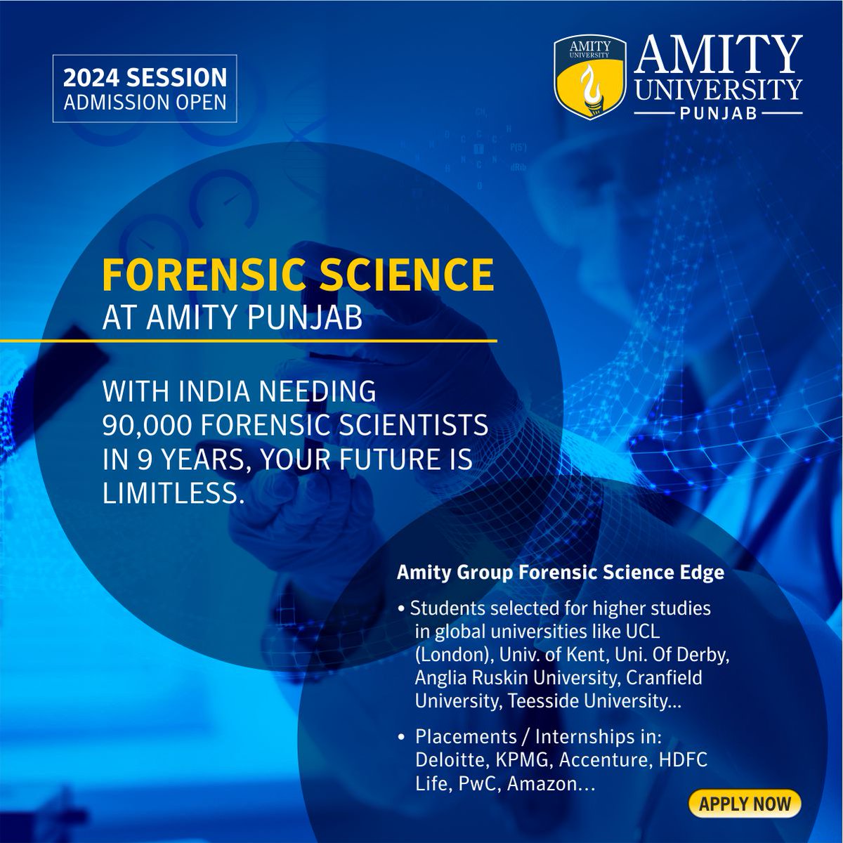 AmityPunjab's tweet image. Unearth the Truth. Pursue a Career in Forensic Science at #AmityUniversityPunjab
Our #ForensicScience program equips you with the skills to analyze evidence, solve crimes, and deliver justice. #ForensicResearch #AmityUniversity #Punjab #CareerInForensics  #AmityMohali