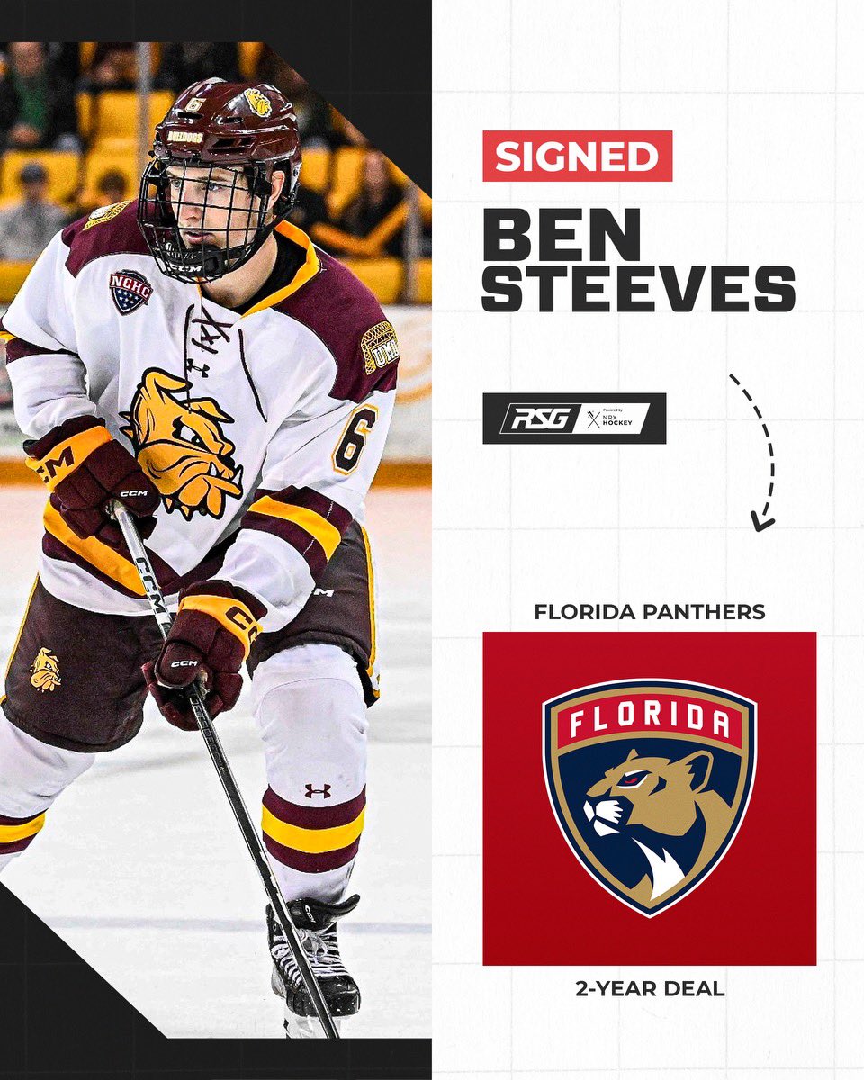 Jeff Boston (@jeffbosty) on Twitter photo Congrats to <a href="/ben_steeves/">Ben Steeves</a> on signing a two-year ELC with the <a href="/FlaPanthers/">Florida Panthers</a>!
His goal scoring ability is obvious (45 goals w <a href="/Musketeerhockey/">Sioux City Musketeers</a>, 21 and 24 goals with UMD), but what the pro hockey world will learn, is his passion and will to win is extrodinary. #RSGHockey <a href="/rsghockey/">RSG Hockey</a> Congrats to <a href="/ben_steeves/">Ben Steeves</a> on signing a two-year ELC with the <a href="/FlaPanthers/">Florida Panthers</a>!
His goal scoring ability is obvious (45 goals w <a href="/Musketeerhockey/">Sioux City Musketeers</a>, 21 and 24 goals with UMD), but what the pro hockey world will learn, is his passion and will to win is extrodinary. #RSGHockey <a href="/rsghockey/">RSG Hockey</a>