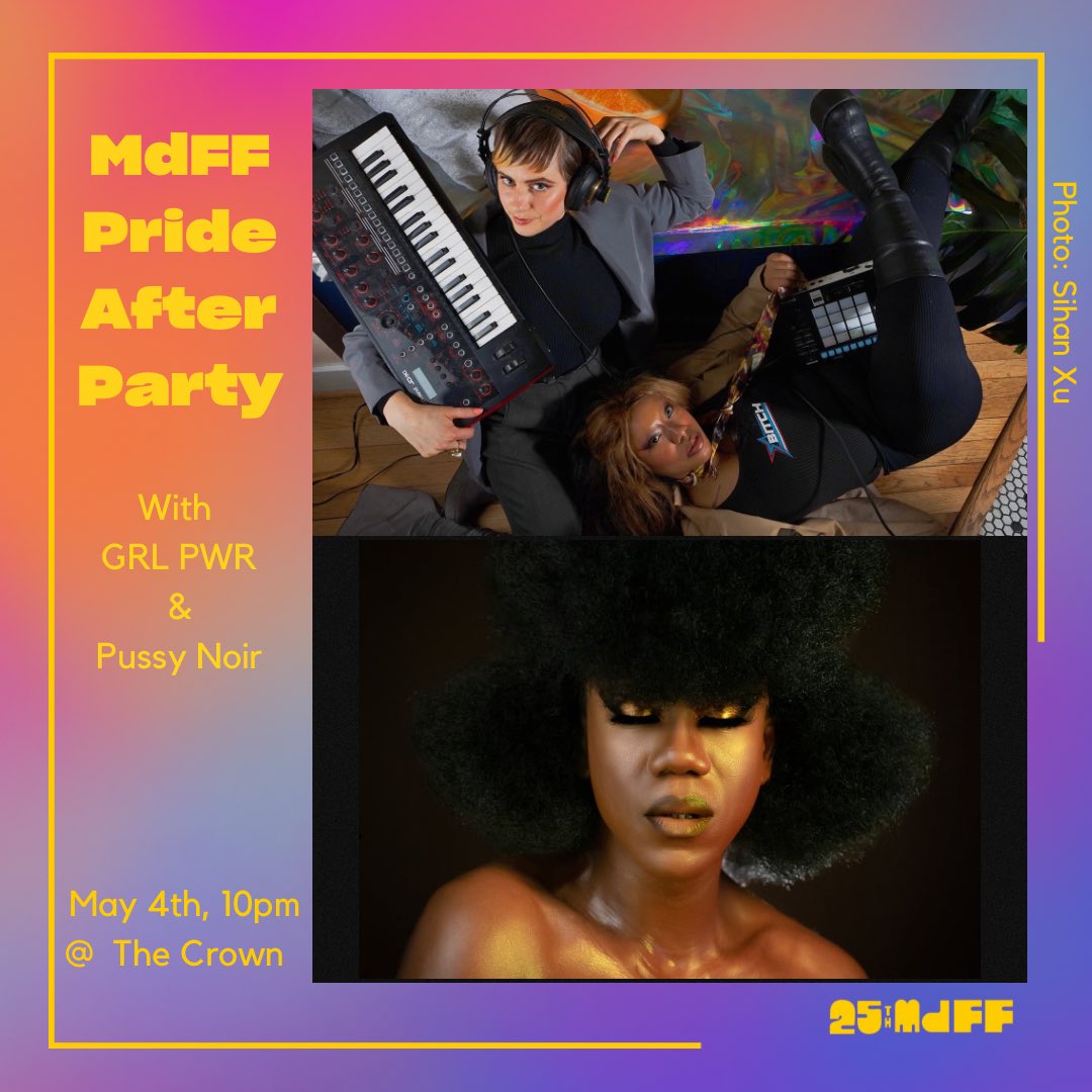 MdFF Pride Afterparty 🪩 May 4th, 10pm Join us for a lively dance party at The Crown, with tunes provided by GRL PWR, a pair of Baltimore’s most talented and most hardworking DJs and experience a transcendent Drag performance by the ever-dreamy multi-faceted Pussy Noir.#25thMdFF