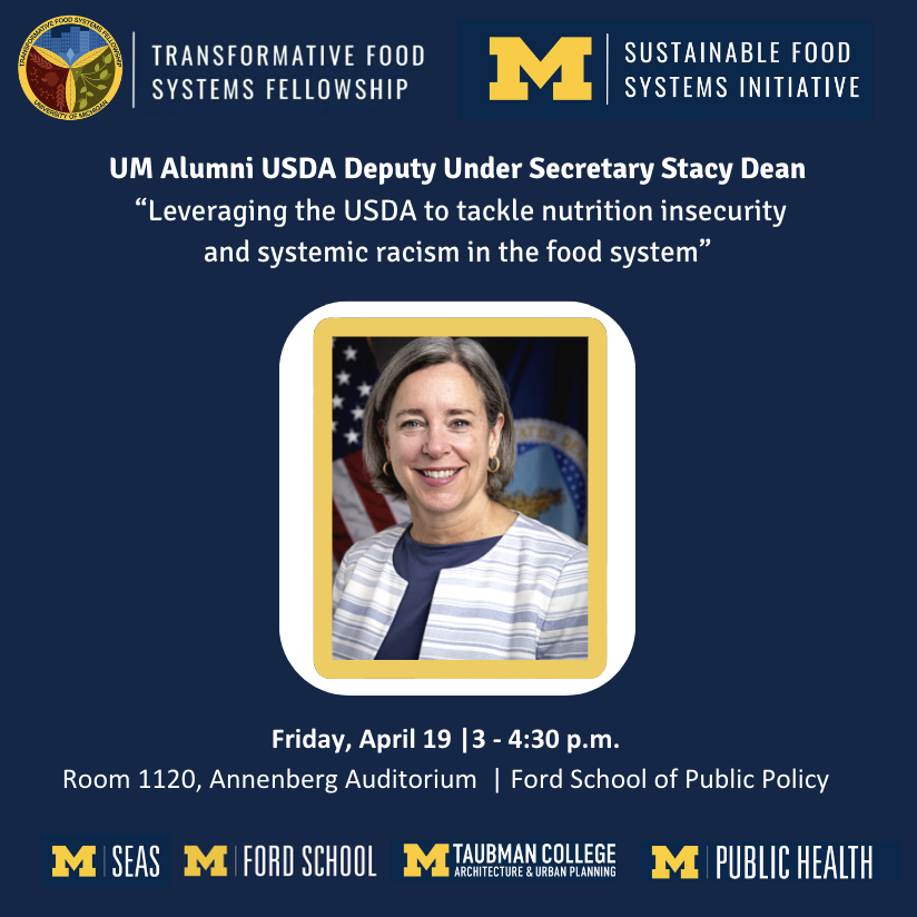 SFSI_UM's tweet photo. The TFS Fellows are welcoming @USDA Deputy Under Secretary Stacy Dean, to speak on her career path from a @UMich student to working inside the federal government to advance @POTUS' agenda to improve nutrition assistance for struggling families and individuals. https://t.co/zAcNv3PQBl