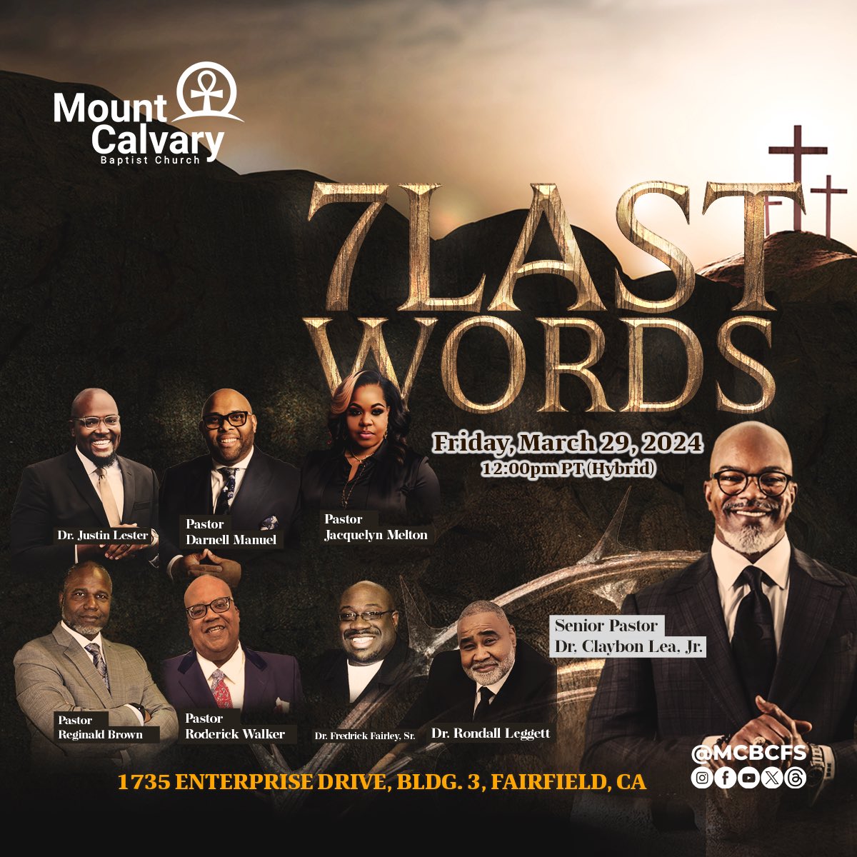 Looking forward to preaching this Holy Week!

Tuesday | Mount Sinai - Mobile
Wednesday | Fellowship - Chicago
Friday | Beebe Memorial - Oakland

And join us at Mount Calvary on Friday at 12pm PT.