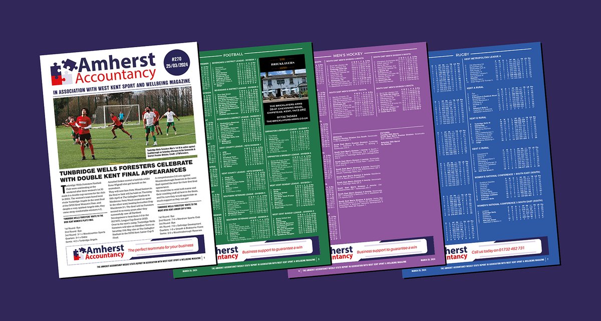 OUT NOW! You can download this week's @AmherstAccounts weekly stats report including all your up to date league tables, recent results & forthcoming fixtures across #football, #hockey, & #rugby in West Kent! Download and share for #FREE today!⬇️ localsportsnews.co.uk/weekly